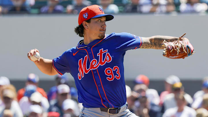 Mar 21, 2024; Lakeland, Florida, USA; New York Mets pitcher Dominic Hamel (93) pitches during the first inning against the Detroit Tigers at Publix Field at Joker Marchant Stadium. Mandatory Credit: Mike Watters-Imagn Images