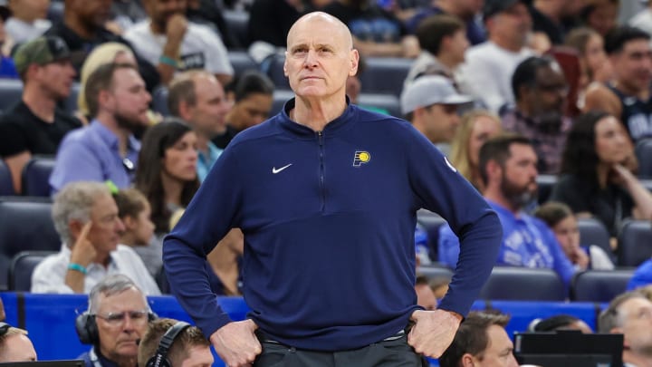 Mar 10, 2024; Orlando, Florida, USA; Indiana Pacers head coach Rick Carlisle looks on during the second quarter against the Orlando Magic at KIA Center. Mandatory Credit: Mike Watters-USA TODAY Sports