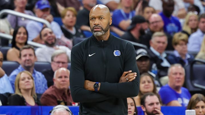 Orlando Magic head coach Jamahl Mosley looks on during the second quarter against the Sacramento Kings at KIA Center.