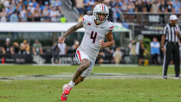 Nov 2, 2024; Orlando, Florida, USA; Arizona Wildcats wide receiver Tetairoa McMillan (4) during the second quarter against the UCF Knights at FBC Mortgage Stadium. Mandatory Credit: Mike Watters-Imagn Images