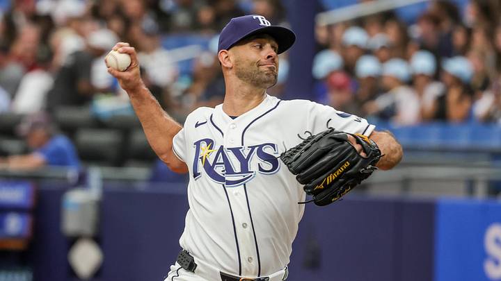 Apr 22, 2026; St. Petersburg, Florida, USA; Tampa Bay Rays pitcher Nick Martinez (28) throws during the first inning against the Cincinnati Reds at Tropicana Field. Mandatory Credit: Mike Watters-Imagn Images