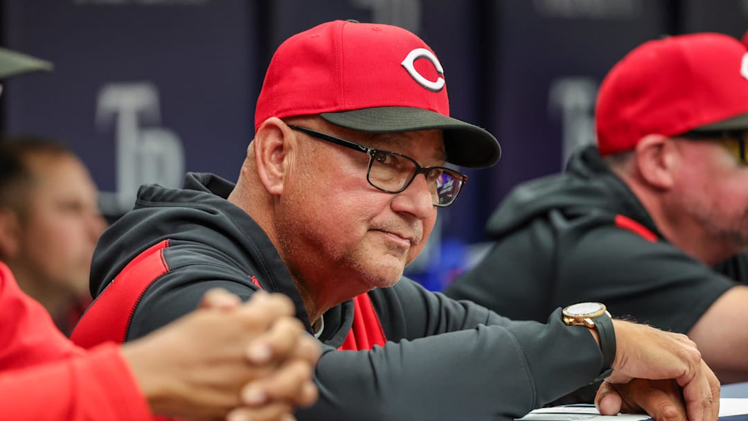 Apr 22, 2026; St. Petersburg, Florida, USA; Cincinnati Reds manager Terry Francona (77) during the eighth inning against the Tampa Bay Rays at Tropicana Field. Mandatory Credit: Mike Watters-Imagn Images