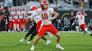 Sep 7, 2024; Orlando, Florida, USA; Sam Houston State Bearkats quarterback Hunter Watson (10) passes the ball during the first quarter against the UCF Knights at FBC Mortgage Stadium. Mandatory Credit: Mike Watters-Imagn Images