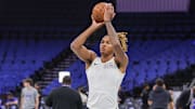 Nov 14, 2025; Orlando, Florida, USA; Brooklyn Nets forward Noah Clowney (21) warms up before the game against the Orlando Magic at Kia Center. Mandatory Credit: Mike Watters-Imagn Images