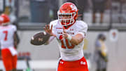 Sep 7, 2024; Orlando, Florida, USA; Sam Houston State Bearkats quarterback Hunter Watson (10) warms up before the game against the UCF Knights at FBC Mortgage Stadium. Mandatory Credit: Mike Watters-Imagn Images