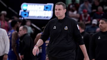 Mar 21, 2024; Salt Lake City, UT, USA; McNeese State Cowboys head coach Will Wade after a first round game of the 2024 NCAA Tournament against the Gonzaga Bulldogs at Vivint Smart Home Arena-Delta Center. Mandatory Credit: Gabriel Mayberry-Imagn Images