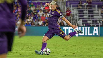 Aug 9, 2024; Orlando, Florida, USA; Orlando City defender Robin Jansson (6) kicks the ball during the second half against the Cruz Azul at INTERCO Stadium. Mandatory Credit: Mike Watters-USA TODAY Sports