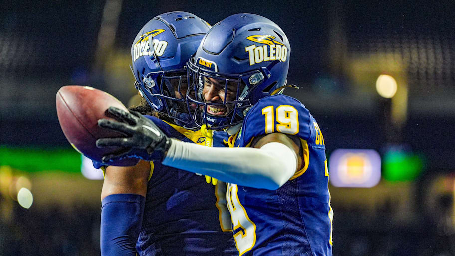 Toledo Rockets wide receiver Terrell Crosby Jr. (19) celebrates his touchdown.