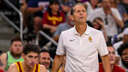 USC Trojans head coach Eric Musselman watches his team from the bench during the second half of their exhibition game at Acrisure Arena in Palm Desert, Calif., Saturday, Oct. 26, 2024.