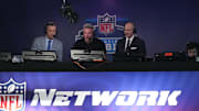 NFL Network hosts Daniel Jeremiah, Pat McAfee and Rich Eisen during the 2024 NFL Combine ahead of their new ESPN deal
