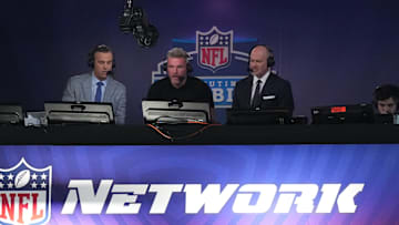 NFL Network hosts Daniel Jeremiah, Pat McAfee and Rich Eisen during the 2024 NFL Combine ahead of their new ESPN deal