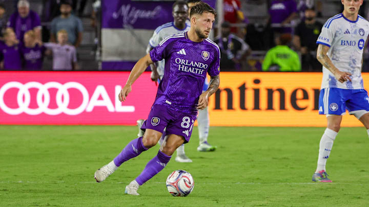 Mar 14, 2026; Orlando, Florida, USA; Orlando City forward Marco Pasalic (87) dribbles the ball during the first half against the CF Montreal at Inter&Co Stadium. Mandatory Credit: Mike Watters-Imagn Images