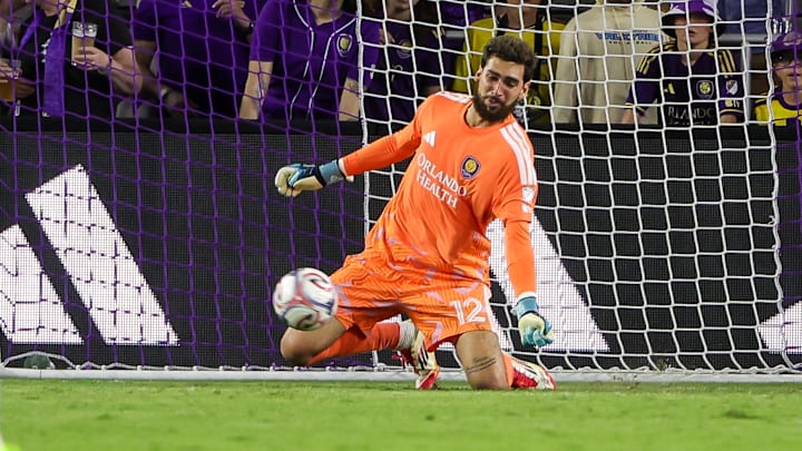 Mar 14, 2026; Orlando, Florida, USA; Orlando City goalkeeper Javier Otero (12) makes a save during the second half against the CF Montreal at Inter&Co Stadium. Mandatory Credit: Mike Watters-Imagn Images