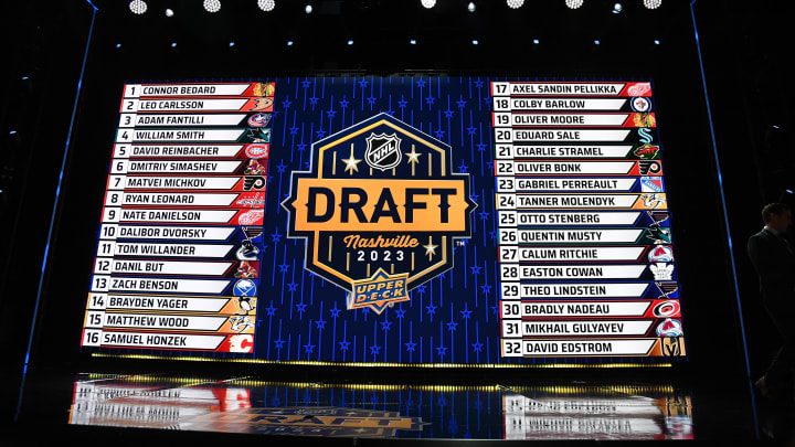 The draft board after round one of the 2023 NHL Draft