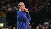 Jan 5, 2025; Orlando, Florida, USA; Kansas Jayhawks head coach Bill Self looks on  during the second half against the UCF Knights at Addition Financial Arena. Mandatory Credit: Mike Watters-Imagn Images