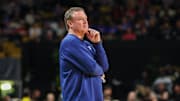 Jan 5, 2025; Orlando, Florida, USA; Kansas Jayhawks head coach Bill Self looks on  during the second half against the UCF Knights at Addition Financial Arena. Mandatory Credit: Mike Watters-Imagn Images