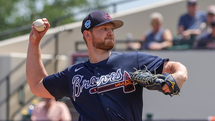 Mar 22, 2023; Lakeland, Florida, USA; Atlanta Braves starting pitcher Mike Soroka (40) throws a