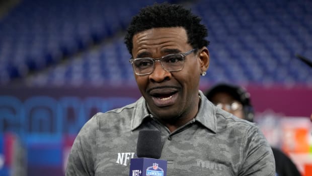 NFL Hall of Fame player Michael Irvin during the 2024 NFL Combine at Lucas Oil Stadium. 