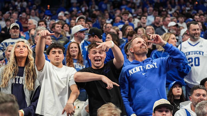 Kentucky fans celebrated as the Cats beat the Hoosiers 72-60 during college basketball at Rupp Arena in Lexington, Kentucky December 13, 2025.
