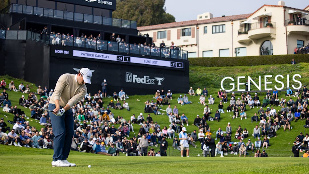 The amphitheatre at Riviera's 18th green is a popular vantage point.