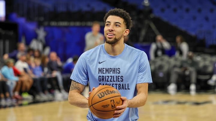 Mar 30, 2024; Orlando, Florida, USA; Memphis Grizzlies guard Scotty Pippen Jr. (1) warms up before the game against the Orlando Magic at KIA Center. Mandatory Credit: Mike Watters-Imagn Images