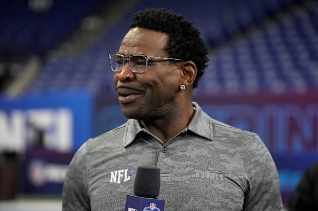 NFL Hall of Fame player Michael Irvin during the 2024 NFL Combine at Lucas Oil Stadium.