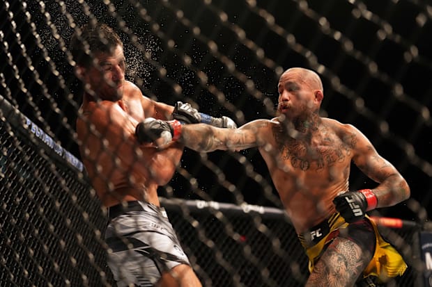 Marlon Vera fights against Dominick Cruz during a UFC Fight Night at Pechanga Arena. 