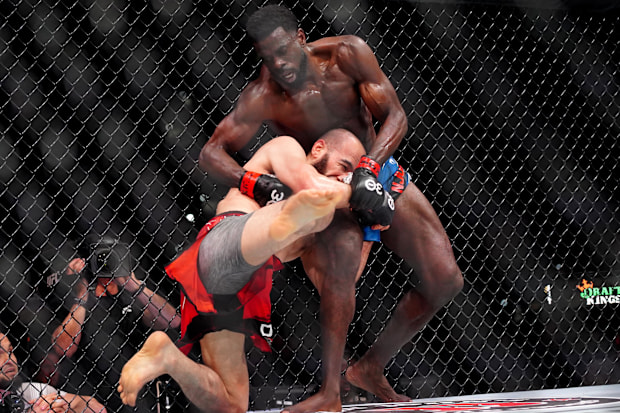 Chidi Njokuani fights Albert Duraev during a UFC Fight Night at AT&T Center.