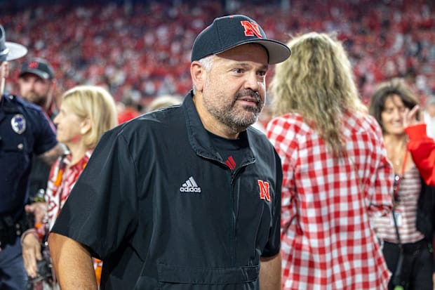 Nebraska head coach Matt Rhule heads across the field after Nebraska's 28-10 win against Colorado.