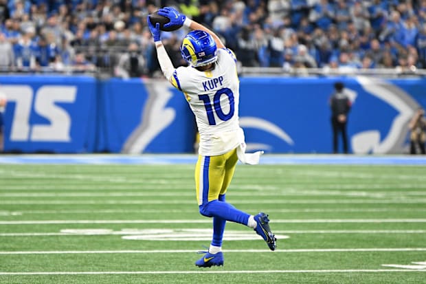 Los Angeles Rams wide receiver Cooper Kupp makes a catch during the second half of a 2024 NFC wild-card game.