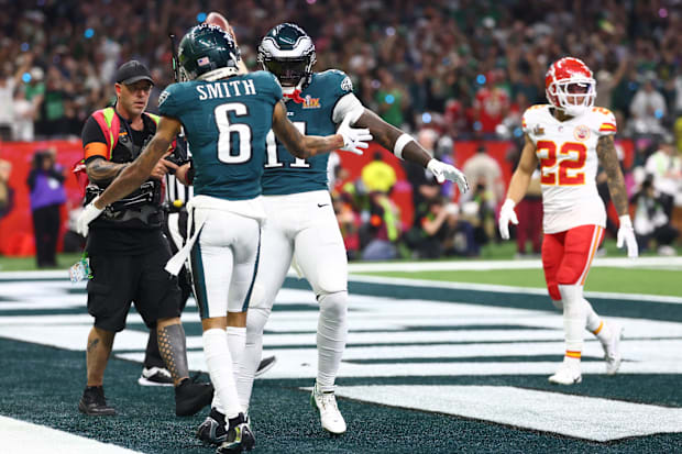 Former Alabama Crimson Tide wide receiver DeVonta Smith of the Philadelphia Eagles in Super Bowl LIX.