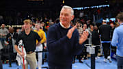 Dec 6, 2024; Atlanta, Georgia, USA; Atlanta Hawks owner Tony Ressler celebrates after a victory over the Los Angeles Lakers in overtime at State Farm Arena. Mandatory Credit: Brett Davis-Imagn Images