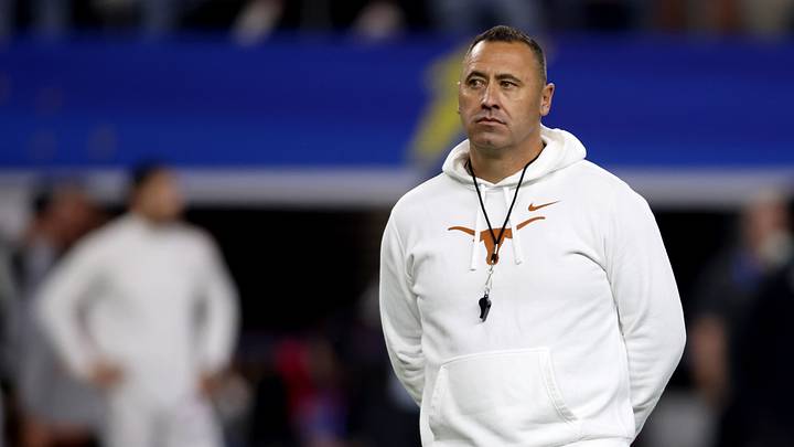 Jan 10, 2025; Arlington, Texas, USA; Texas Longhorns head coach Steve Sarkisian before the College Football Playoff semifinal against the Ohio State Buckeyes in the Cotton Bowl at AT&T Stadium. Mandatory Credit: Tim Heitman-Imagn Images