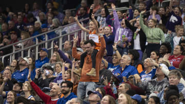 Mar 9, 2024; Kansas City, MO, USA; Fans cheer during the second half between the Texas Longhorns and