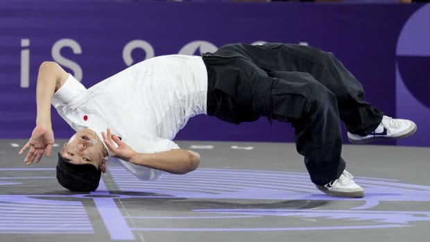 SHIGEKIX (Japan) competes in breaking bronze medal battle during the Paris 2024 Olympics