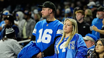 Detroit Lions fans react after 45-31 loss to Washington Commanders at the NFC divisional round at Ford Field in Detroit on Saturday, Jan. 18, 2025.