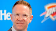 Thunder general manager Sam Presti speaks during an introductory press conference for the 2024 Thunder draft picks at Oklahoma Contemporary Arts Center in Oklahoma City on Saturday, June, 29, 2024.