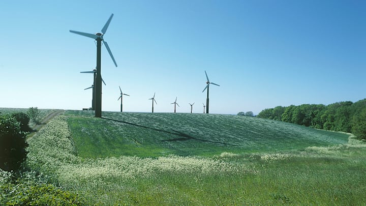 Wind turbines.