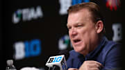 Mar 17, 2024; Minneapolis, MN, USA; llinois Fighting Illini  head coach Brad Underwood  talks with media after defeating Wisconsin Badgers at Target Center. Mandatory Credit: Matt Krohn-Imagn Images