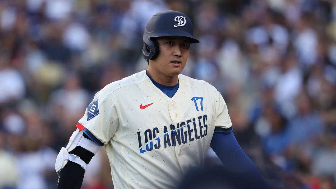 May 9, 2026; Los Angeles, California, USA;  Los Angeles Dodgers two-way player Shohei Ohtani (17) walks back to the dugout after striking out during the first inning against the Atlanta Braves at Dodger Stadium. Mandatory Credit: Kiyoshi Mio-Imagn Images