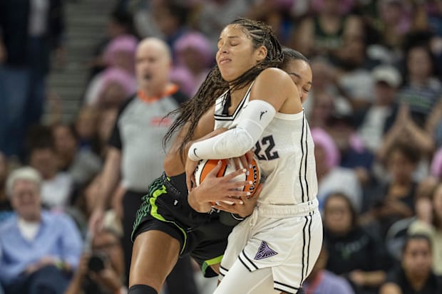 Golden State Valkyries guard Veronica Burton and Minnesota Lynx forward Napheesa Collier. 