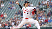 Sep 20, 2025; Minneapolis, Minnesota, USA; Minnesota Twins starting pitcher Joe Ryan (41) delivers a pitch against the Cleveland Guardians during the first inning of game one of a double header at Target Field. Mandatory Credit: Matt Krohn-Imagn Images