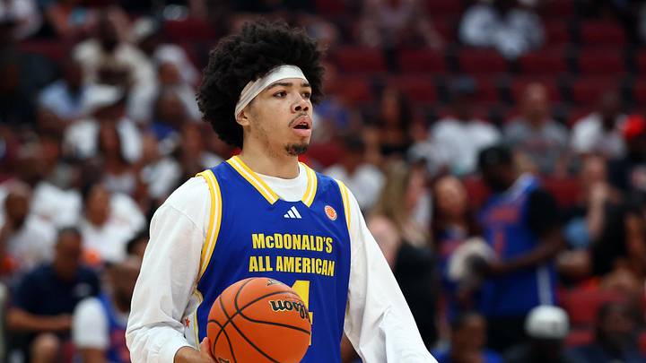 Mar 31, 2026; Glendale, AZ, USA; Tyran Stokes (4) during the McDonalds All American Boys Game at Desert Diamond Arena. Mandatory Credit: Mark J. Rebilas-Imagn Images