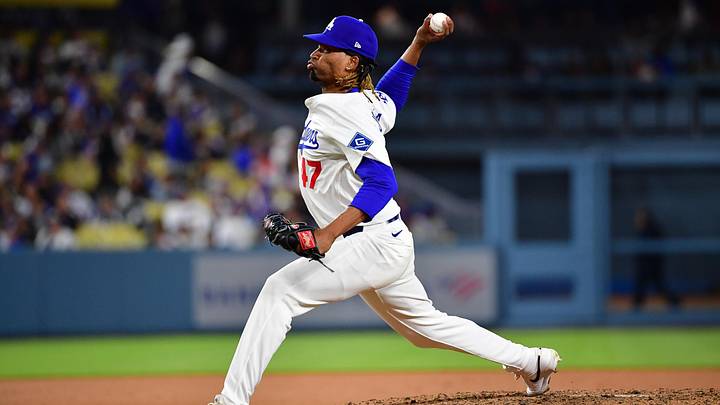 June 3, 2025; Los Angeles, California, USA; Los Angeles Dodgers relief pitcher Jose Urena (47) throws against the New York Mets during the ninth inning at Dodger Stadium. Mandatory Credit: Gary A. Vasquez-Imagn Images