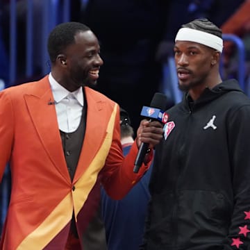 Draymond Green interviews Jimmy Butler after the 2022 NBA All-Star Game.