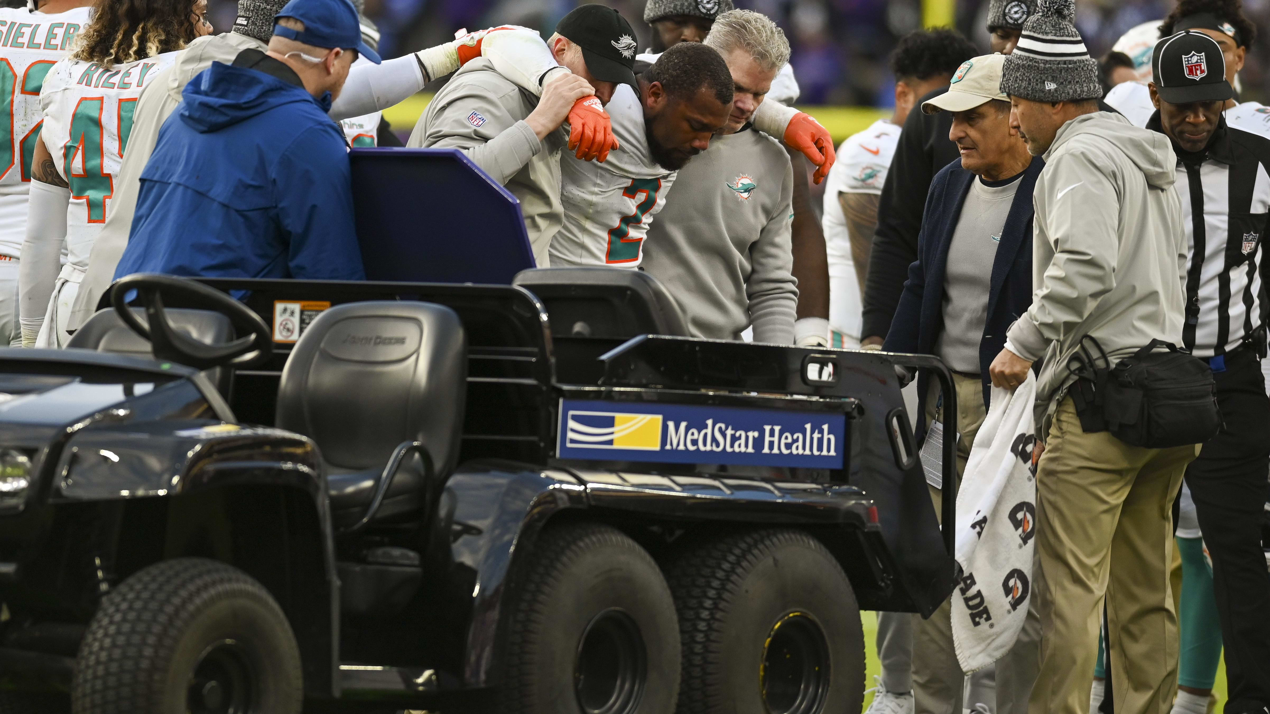Miami Dolphins linebacker Bradley Chubb (2) was injured at Baltimore in Week 17