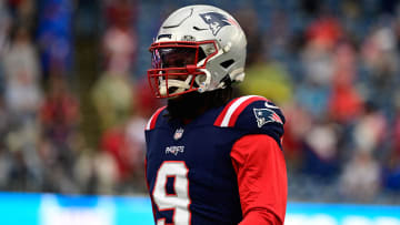 Sep 10, 2023; Foxborough, Massachusetts, USA; New England Patriots linebacker Matthew Judon (9) prepares for a game against the Philadelphia Eagles during the warm-up period at Gillette Stadium. Mandatory Credit: Eric Canha-USA TODAY Sports
