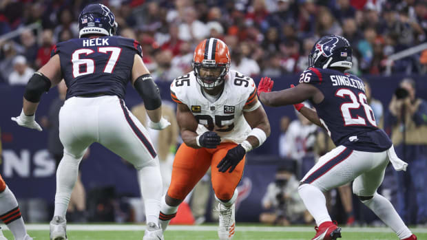Houston, Texas, USA; Cleveland Browns defensive end Myles Garrett (95) in action during the game against the Houston Texans