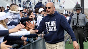 Penn State football James Franklin greets fans after the 2024 Blue-White spring football game at Beaver Stadium. 