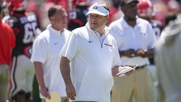 Apr 12, 2025; Athens, GA, USA; Georgia Bulldogs head coach Kirby Smart on the field prior to the start of the Georgia Spring game at Sanford Stadium. 